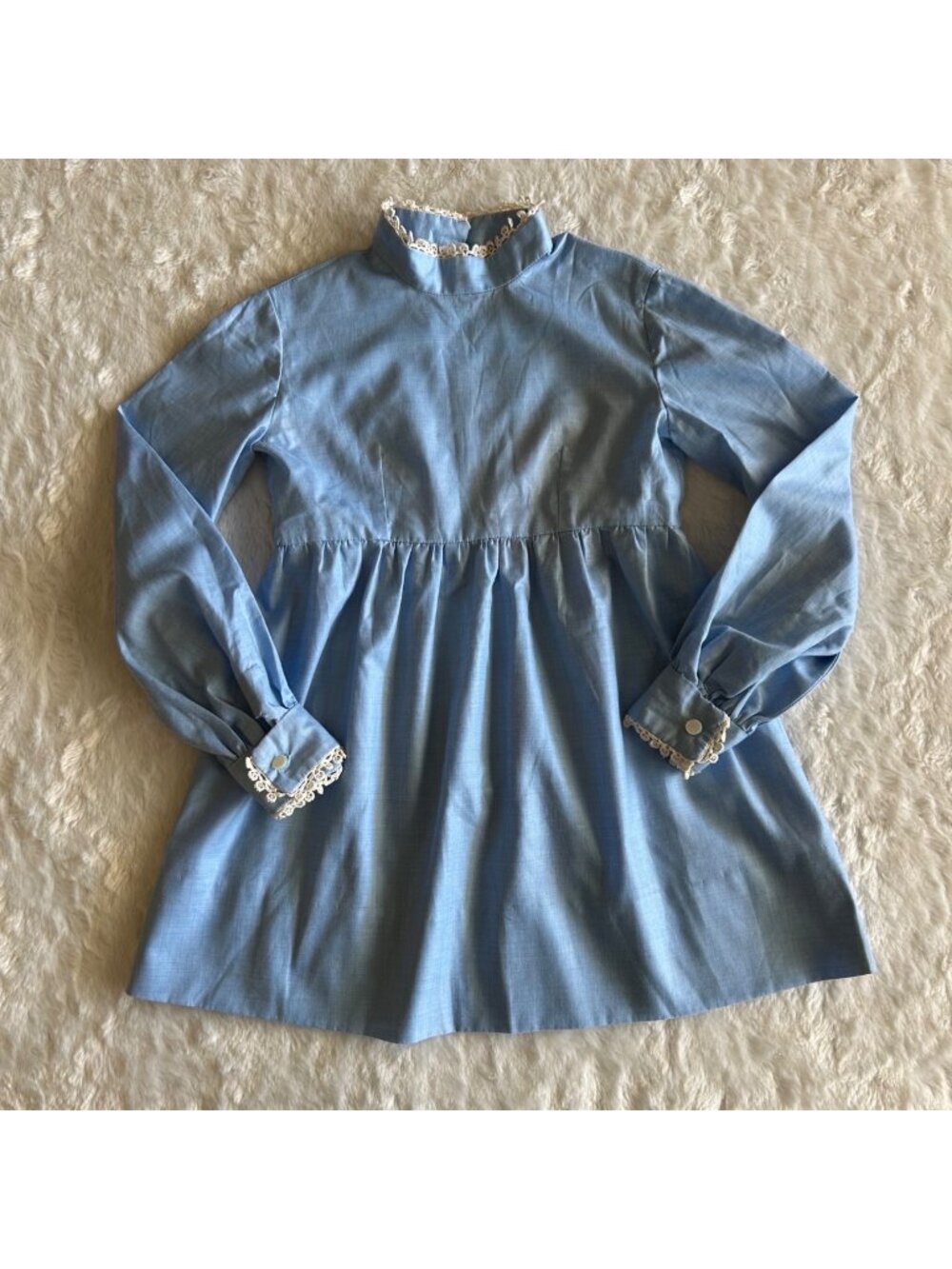 Vintage Little Girls Blue Dress Prairie Handmade Handsewn Size 4/5 4T 5T